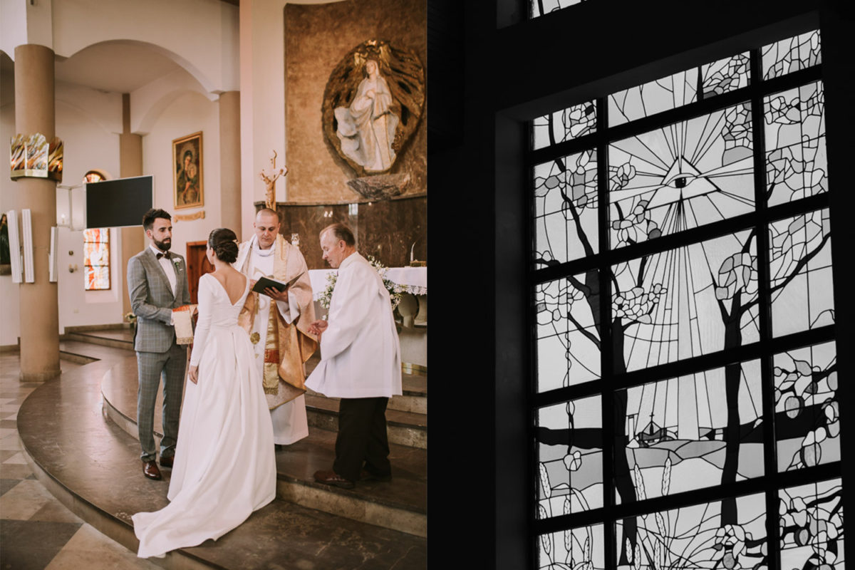 Ślub kościelny, Dekoracja kościoła, Tychy, Fotograf ślubny Warszawa, Duet fotografów