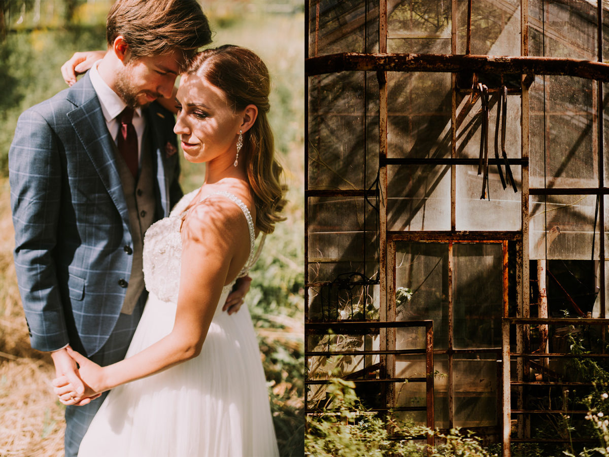 Sesja Ślubna w szklarni, Sesja Ślubna w opuszczonej szklarni, fotograf ślubny Warszawa, fotografia ślubna Warszawa, sesja ślubna w lato w plenerze w naturze