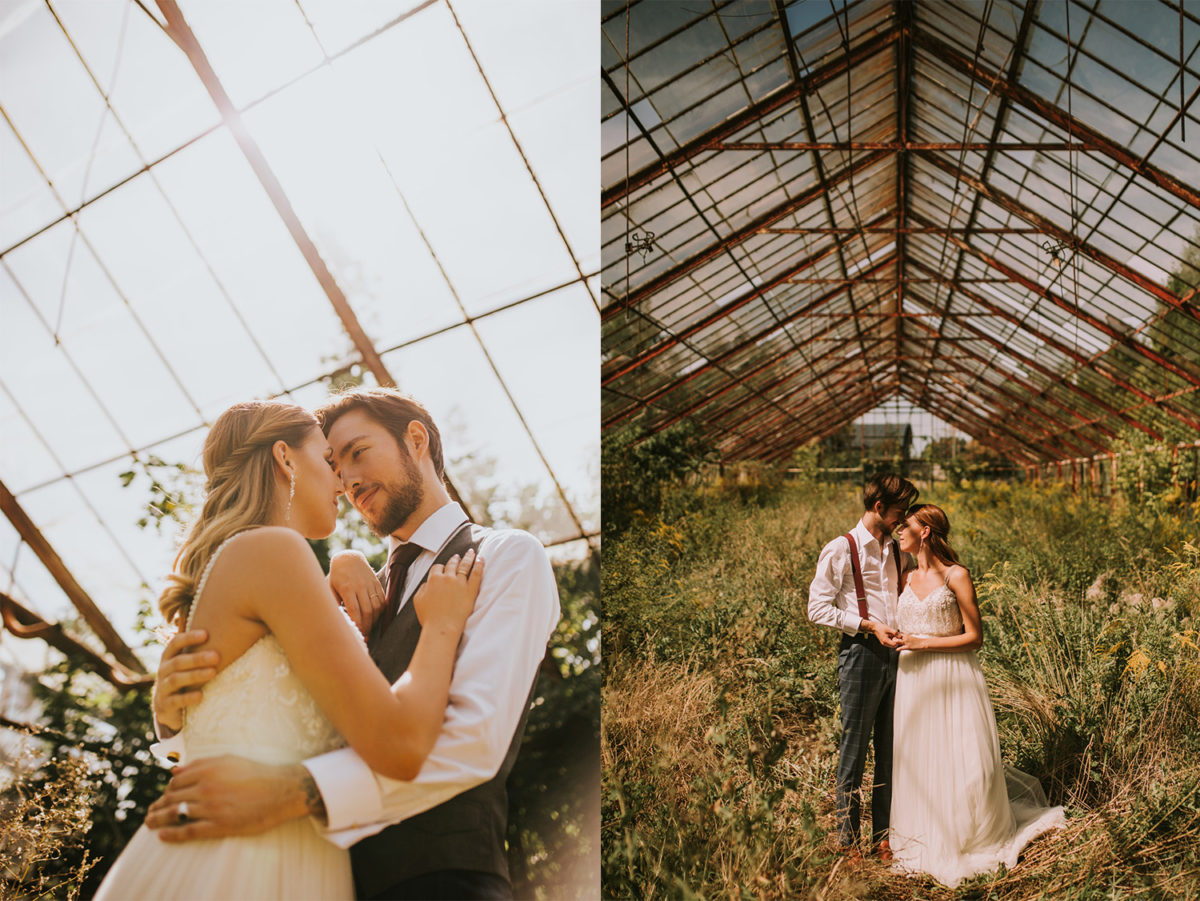 Sesja Ślubna w szklarni, Sesja Ślubna w opuszczonej szklarni, fotograf ślubny Warszawa, fotografia ślubna Warszawa, sesja ślubna w lato w plenerze w naturze