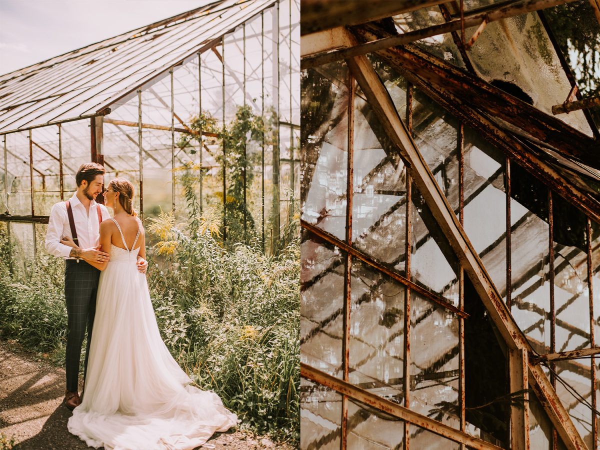 Sesja Ślubna w szklarni, Sesja Ślubna w opuszczonej szklarni, fotograf ślubny Warszawa, fotografia ślubna Warszawa, sesja ślubna w lato w plenerze w naturze