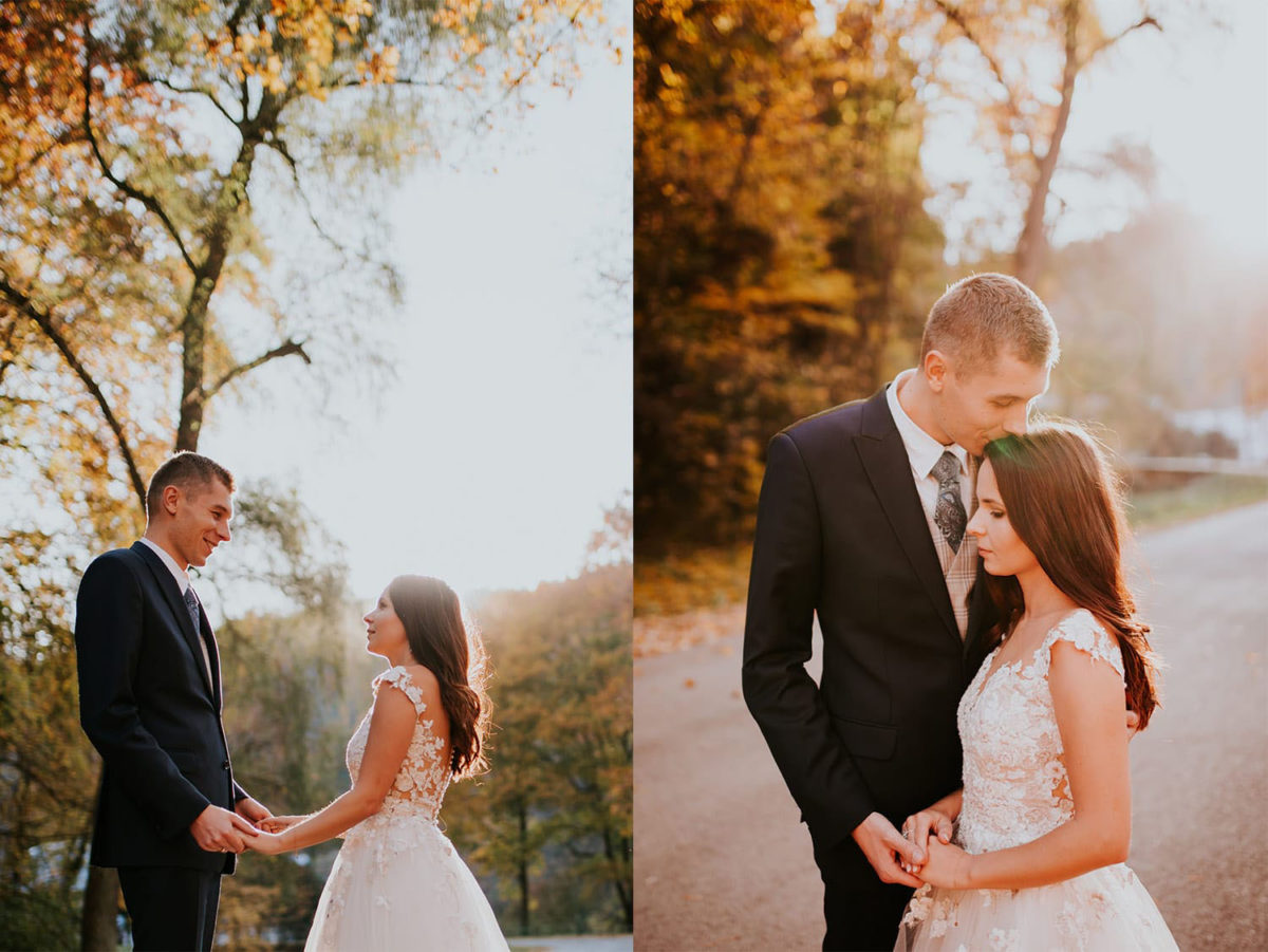 Sesja Ślubna Ojców, Ojcowski Park Narodowy jesienią Kraków, Duet Fotografów, Sesja Ślubna z psem z pieskiem