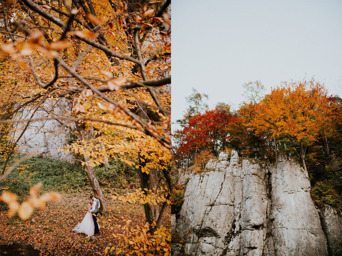 Sesja Ślubna Ojców, Ojcowski Park Narodowy jesienią Kraków, Duet Fotografów, Sesja Ślubna z psem z pieskiem