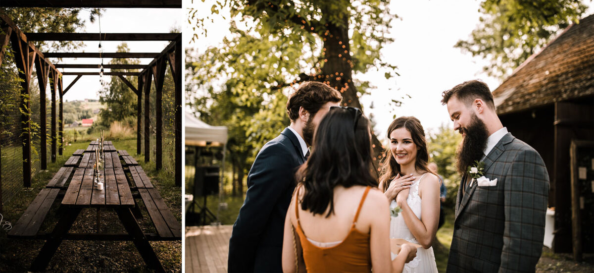 First Look zdjęcia, ślub w Starej Stodole Dobczyce, rustykalny ślub