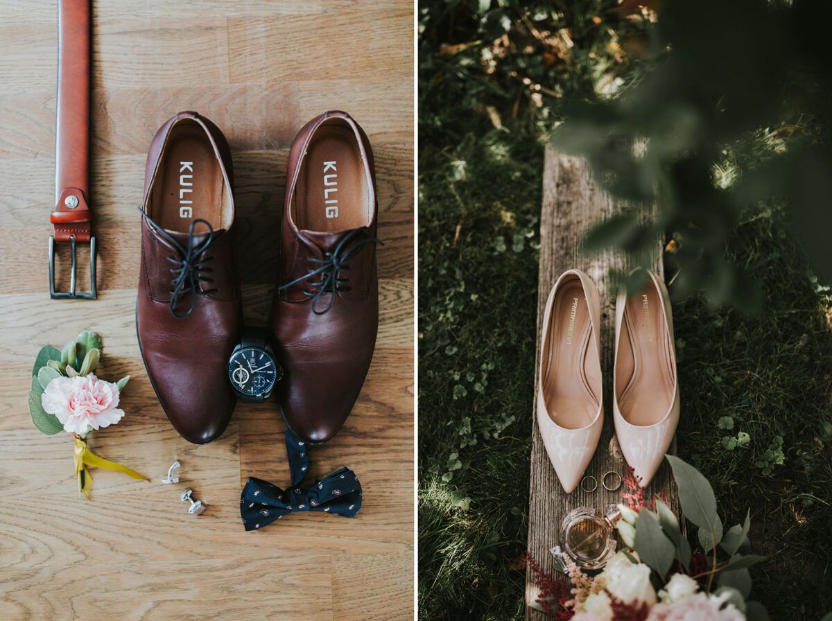 Ślub w kościele Apostołów Piotra i Pawła w Uściu Solnym, first look w ogrodzie