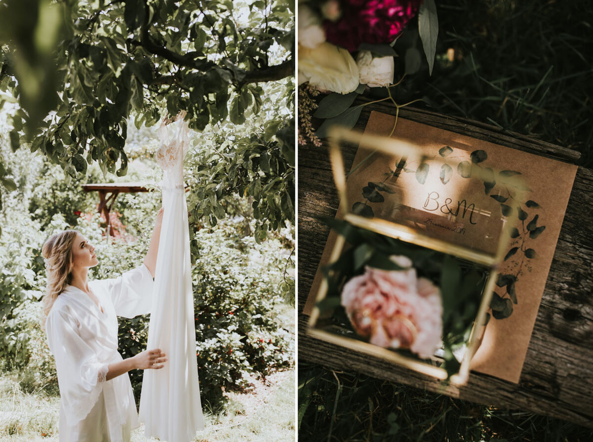 Ślub w kościele Apostołów Piotra i Pawła w Uściu Solnym, first look w ogrodzie