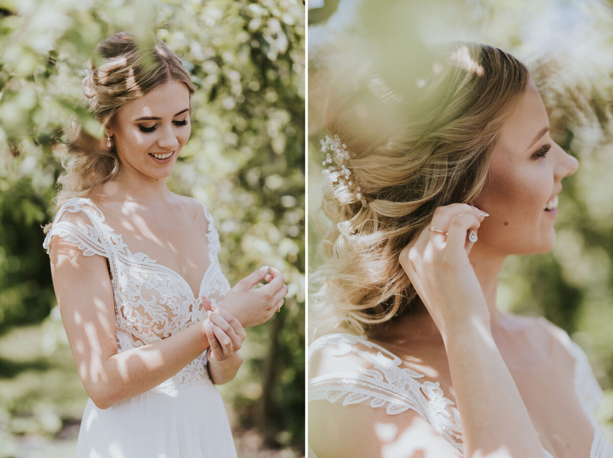 Ślub w kościele Apostołów Piotra i Pawła w Uściu Solnym, first look w ogrodzie