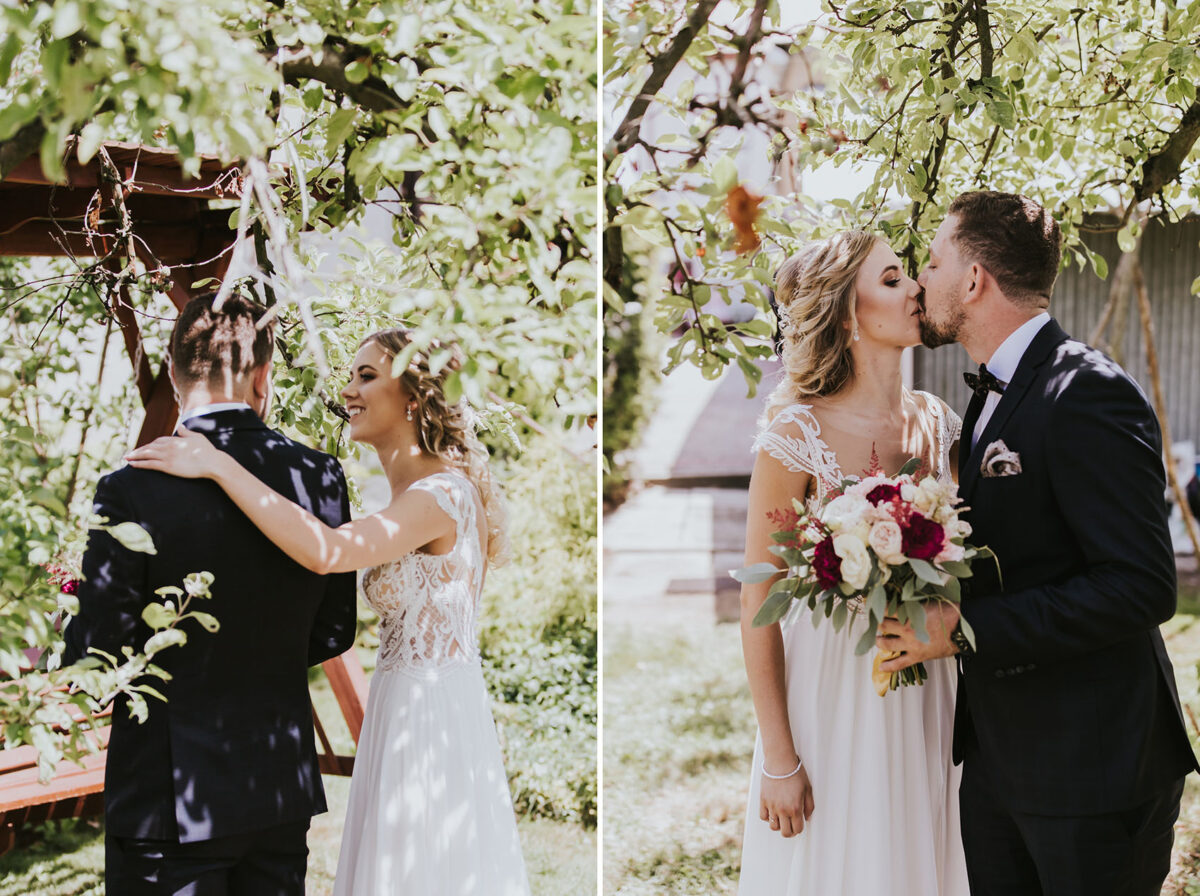 Ślub w kościele Apostołów Piotra i Pawła w Uściu Solnym, first look w ogrodzie