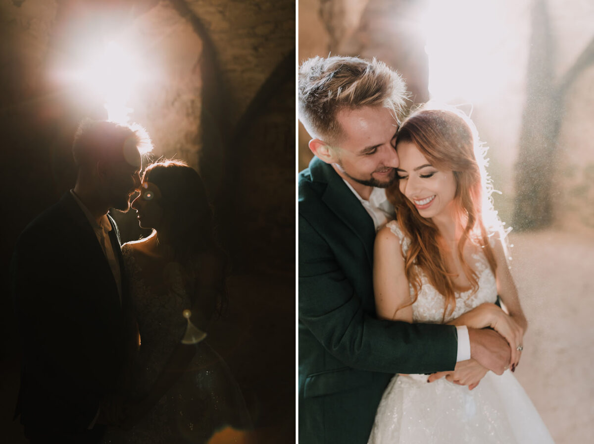 Sesja Krzyżtopór, kościół Św. Franciszka z Asyżu, liście confetti, wesele Hotel Bińkowski