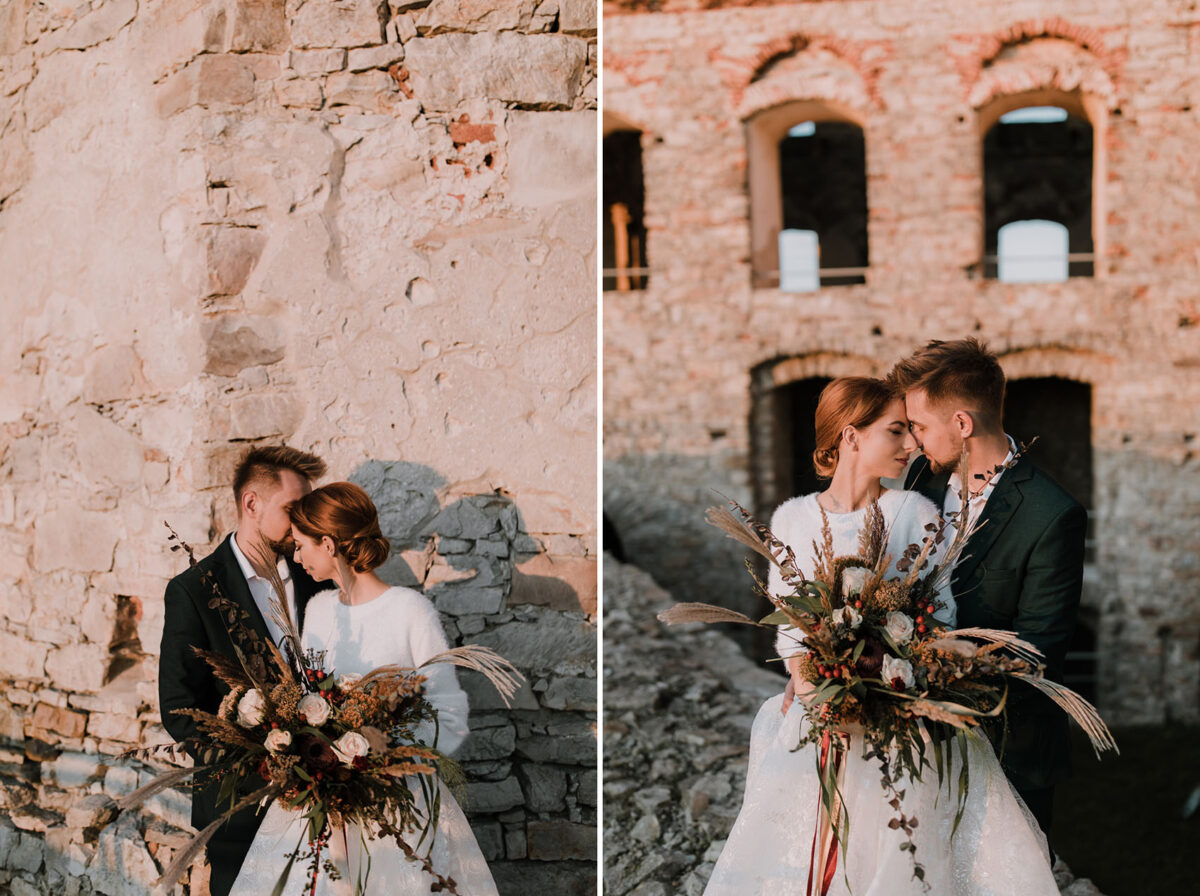 Sesja Krzyżtopór, kościół Św. Franciszka z Asyżu, liście confetti, wesele Hotel Bińkowski