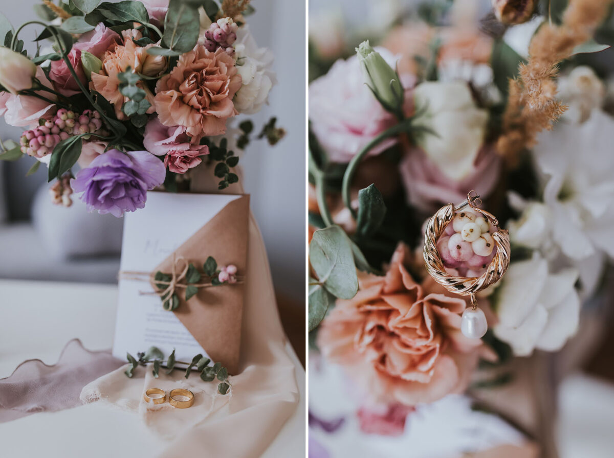 Ślub w Krakowie, First look w ogrodzie, kościół pw. Świętego Michała Archanioła w Zebrzydowicach