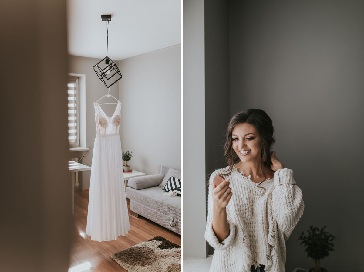 Ślub w Krakowie, First look w ogrodzie, kościół pw. Świętego Michała Archanioła w Zebrzydowicach