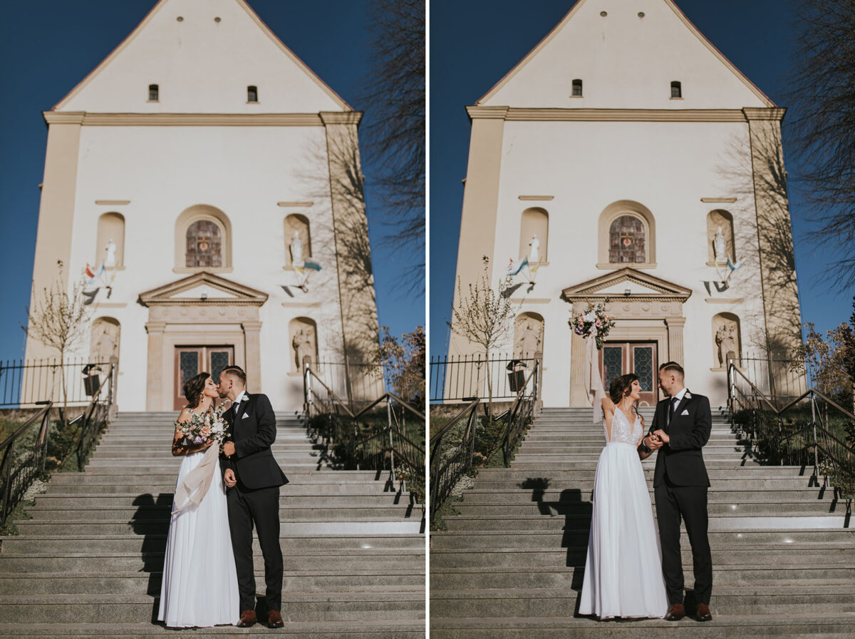 Ślub w Krakowie, First look w ogrodzie, kościół pw. Świętego Michała Archanioła w Zebrzydowicach