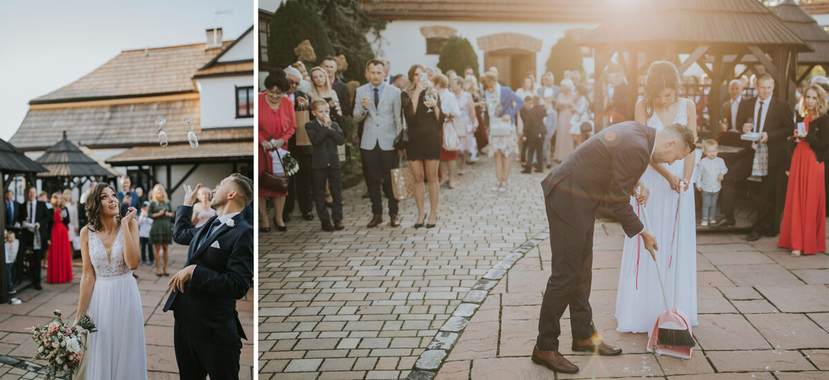 Ślub w Krakowie, First look w ogrodzie, kościół pw. Świętego Michała Archanioła w Zebrzydowicach