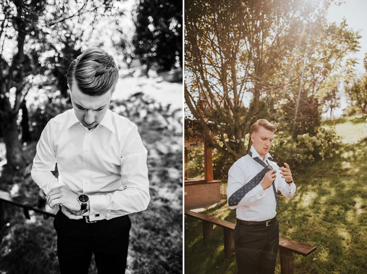 ślub w Rabce-Zdrój, first look w ogrodzie, kościół pw. św. Teresy od Dzieciątka Jezus