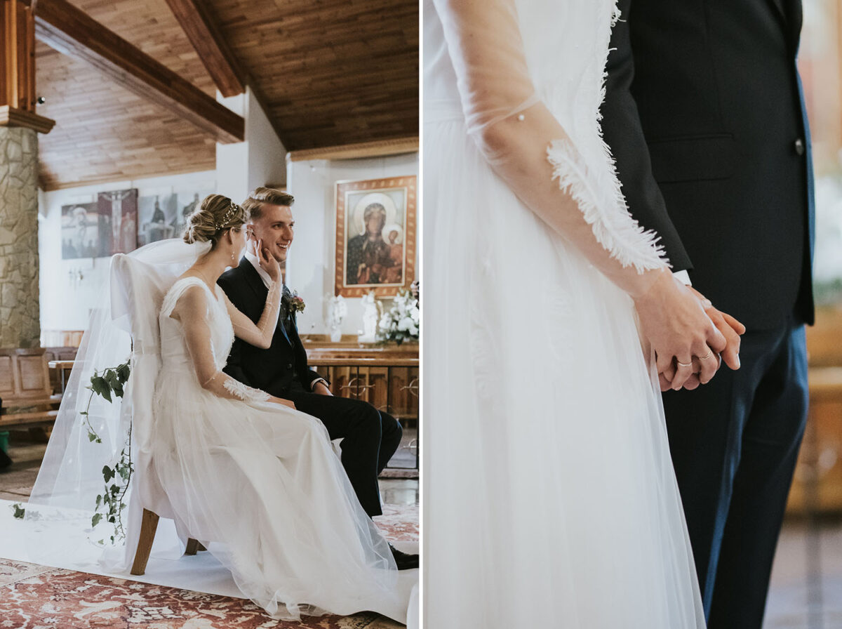 ślub w Rabce-Zdrój, first look w ogrodzie, kościół pw. św. Teresy od Dzieciątka Jezus