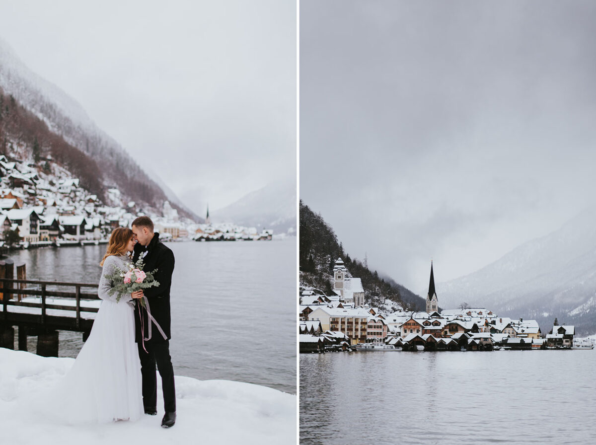 sesja ślubna zimą, sesja ślubna w Hallstatt, zimowa sesja ślubna w Hallstatt