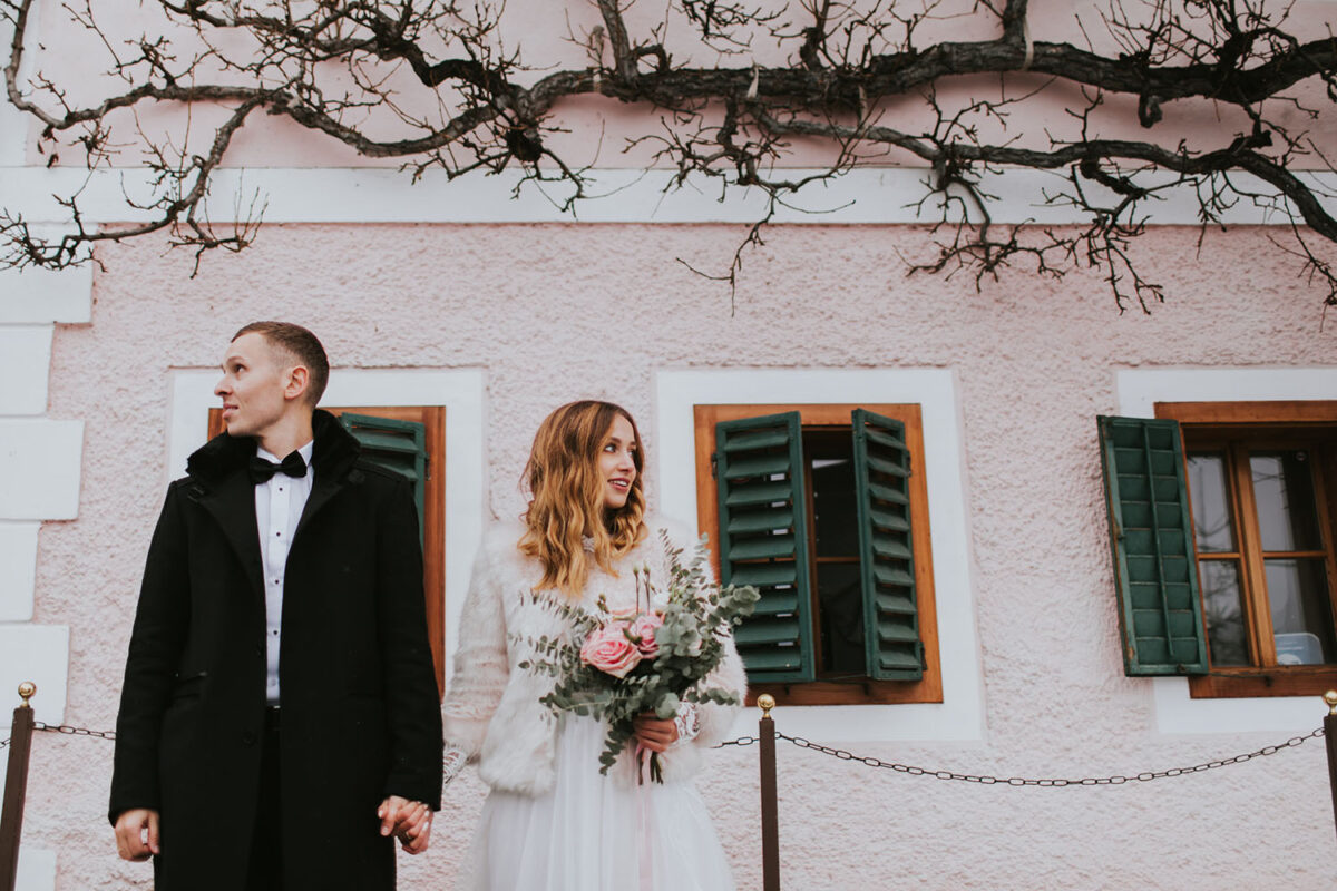 sesja ślubna zimą, sesja ślubna w Hallstatt, zimowa sesja ślubna w Hallstatt