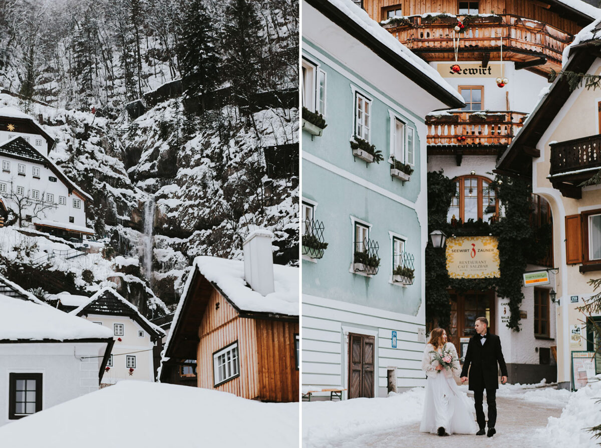 sesja ślubna zimą, sesja ślubna w Hallstatt, zimowa sesja ślubna w Hallstatt