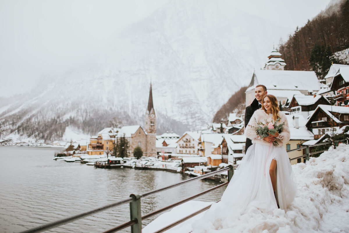 sesja ślubna zimą, sesja ślubna w Hallstatt, zimowa sesja ślubna w Hallstatt