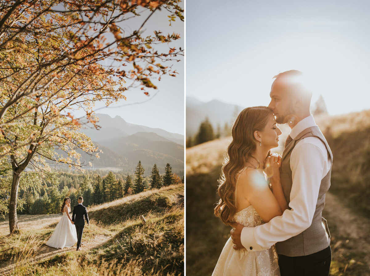 sesja ślubna w górach, sesja ślubna w Tatrach, suknia ślubna Carolina Prestige