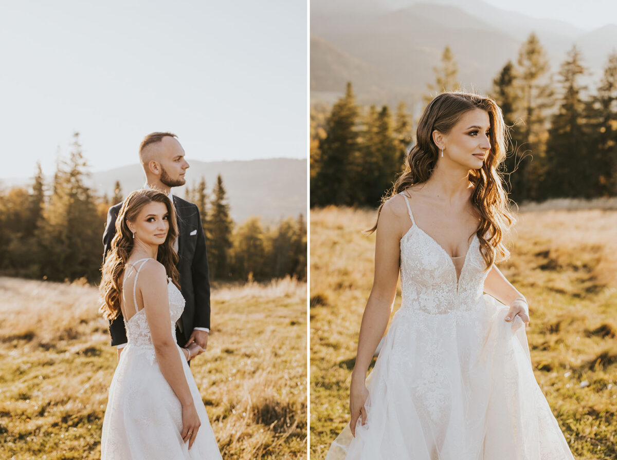 sesja ślubna w górach, sesja ślubna w Tatrach, suknia ślubna Carolina Prestige