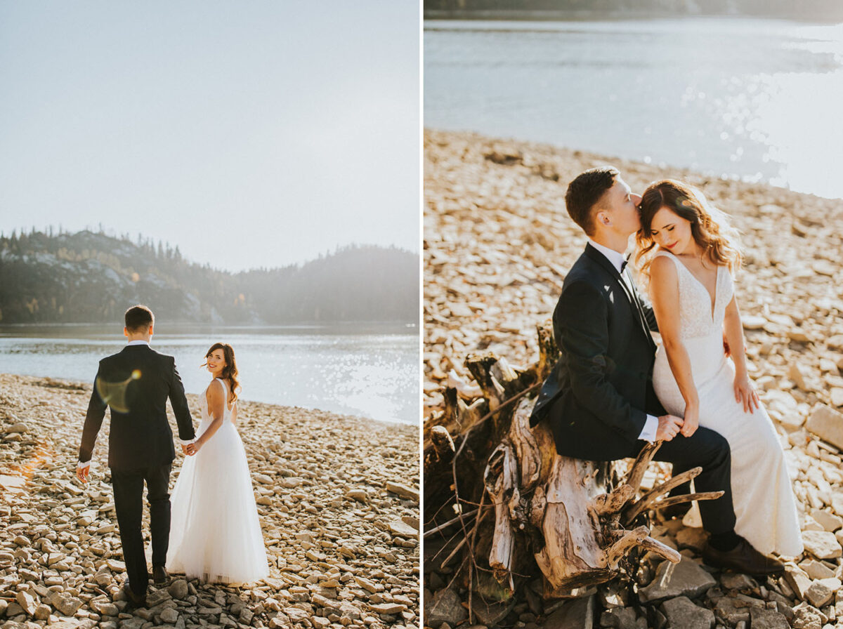 sesja ślubna nad Jeziorem Czorsztyńskim, Jezioro Czorsztyńskie, jesienna sesja ślubna