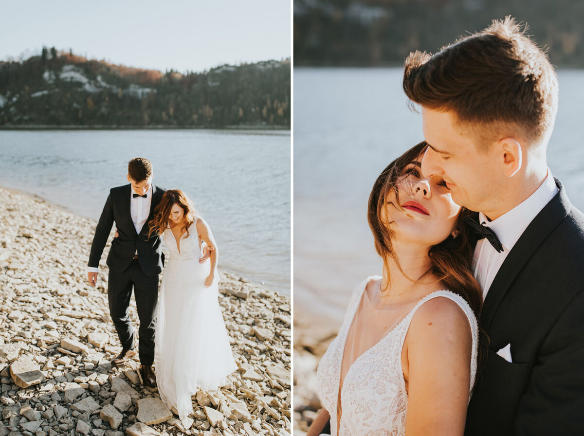 sesja ślubna nad Jeziorem Czorsztyńskim, Jezioro Czorsztyńskie, jesienna sesja ślubna