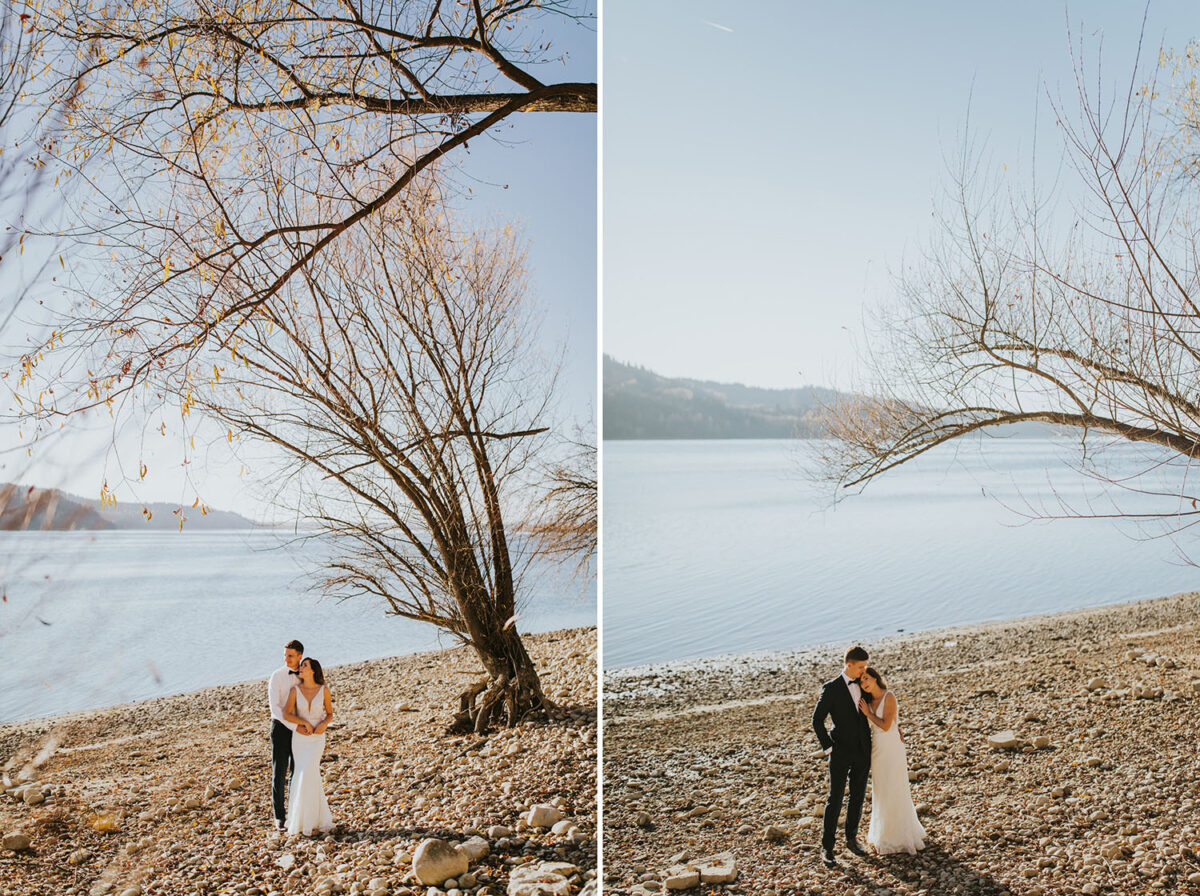 sesja ślubna nad Jeziorem Czorsztyńskim, Jezioro Czorsztyńskie, jesienna sesja ślubna