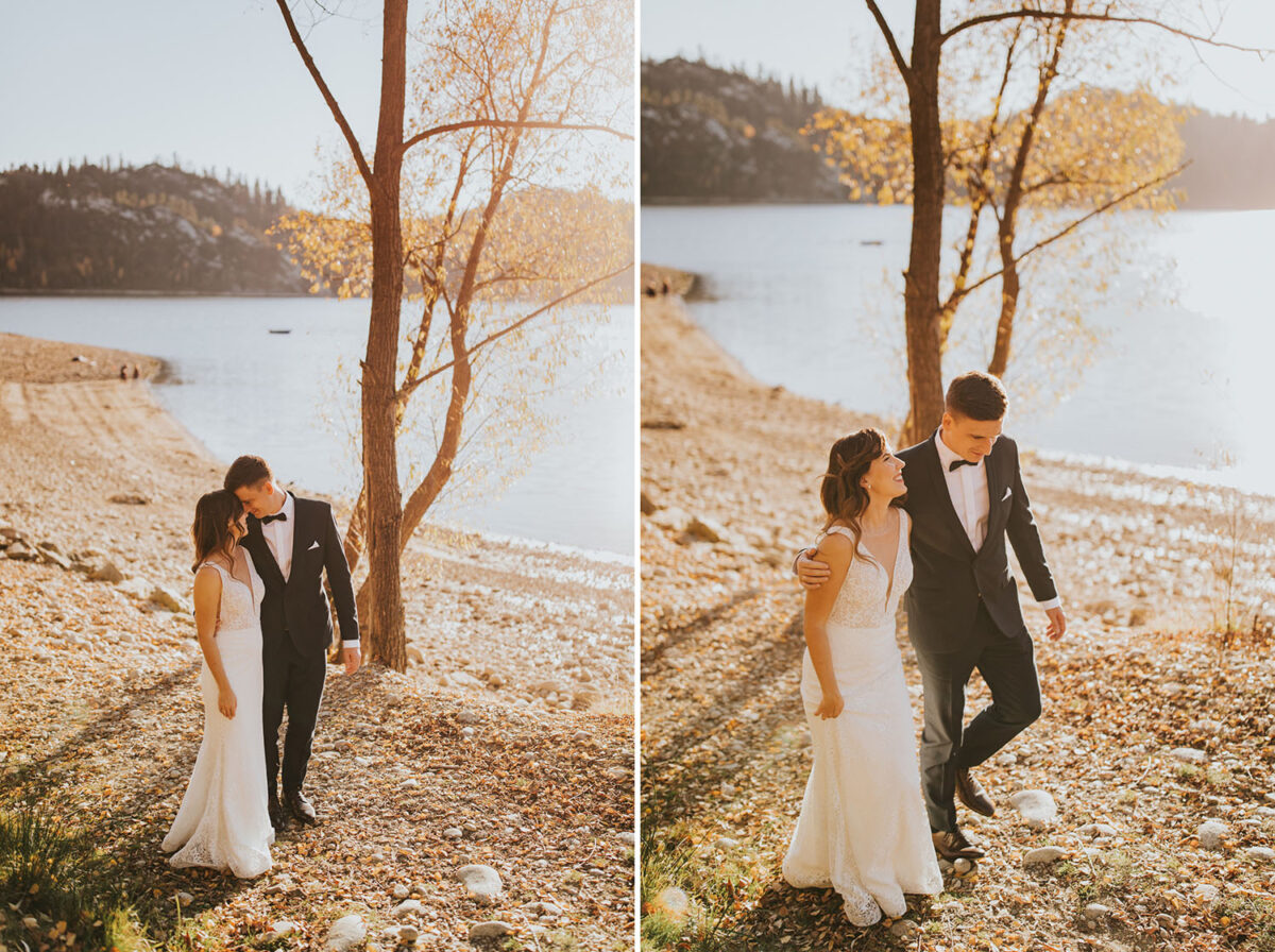 sesja ślubna nad Jeziorem Czorsztyńskim, Jezioro Czorsztyńskie, jesienna sesja ślubna