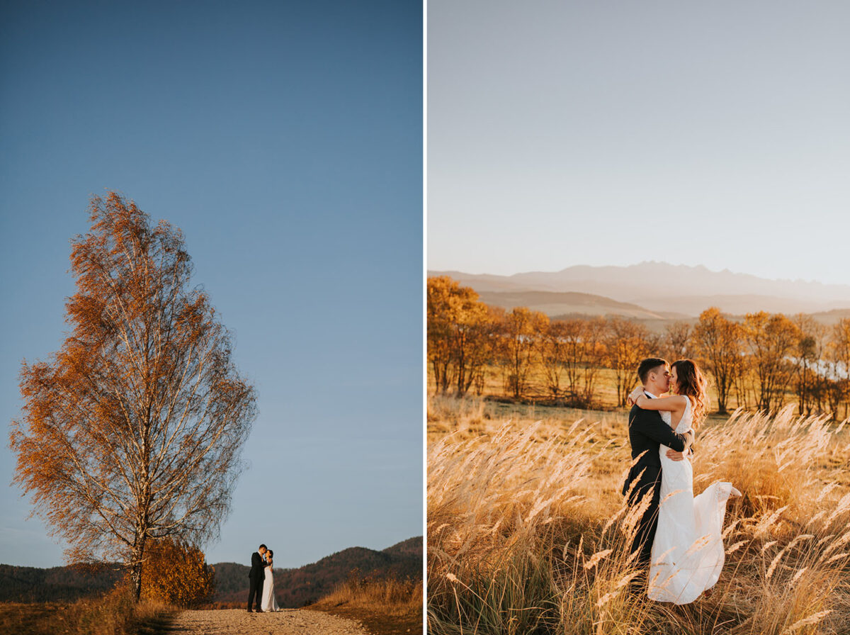 sesja ślubna nad Jeziorem Czorsztyńskim, Jezioro Czorsztyńskie, jesienna sesja ślubna