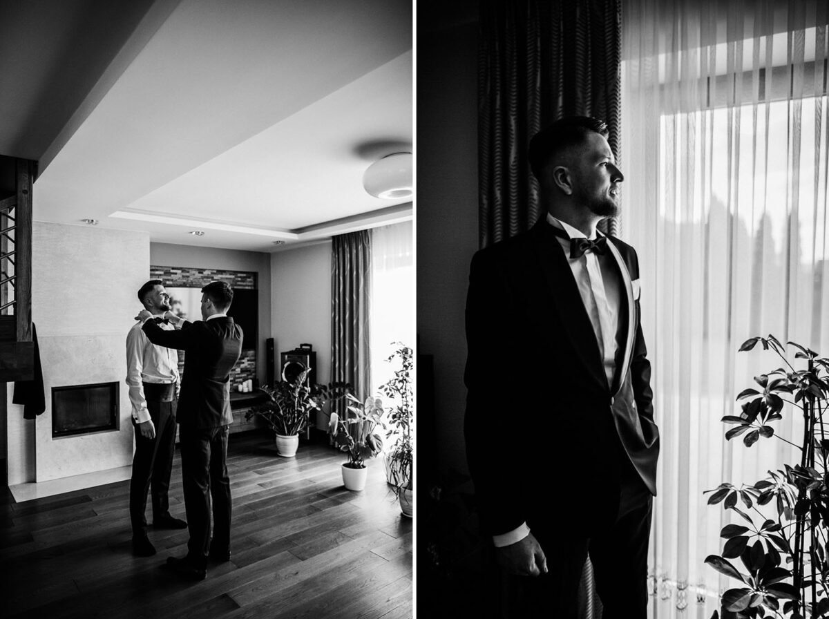 przygotowania Panny Młodej z psem, pies na ślubie, first look w ogrodzie