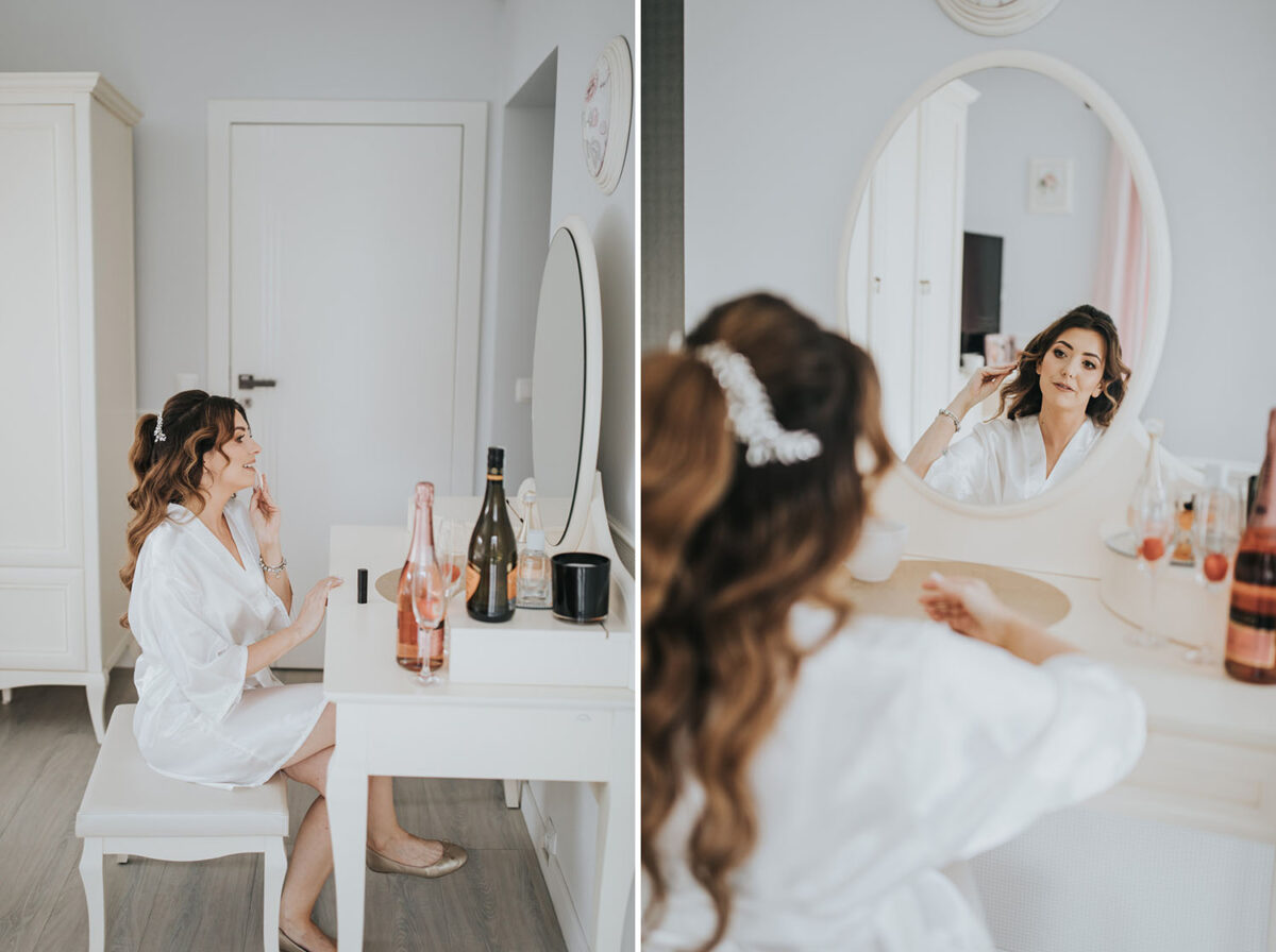 przygotowania Panny Młodej z psem, pies na ślubie, first look w ogrodzie