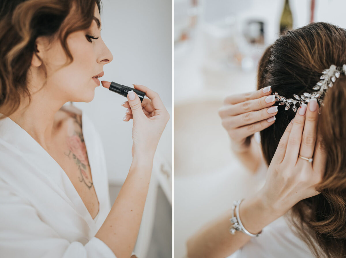 przygotowania Panny Młodej z psem, pies na ślubie, first look w ogrodzie