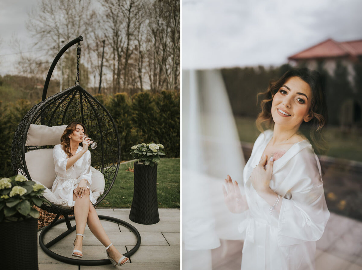 przygotowania Panny Młodej z psem, pies na ślubie, first look w ogrodzie