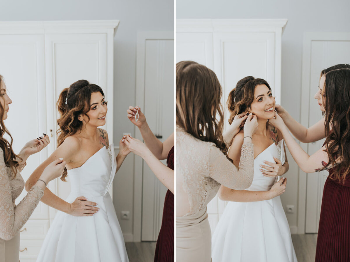 przygotowania Panny Młodej z psem, pies na ślubie, first look w ogrodzie