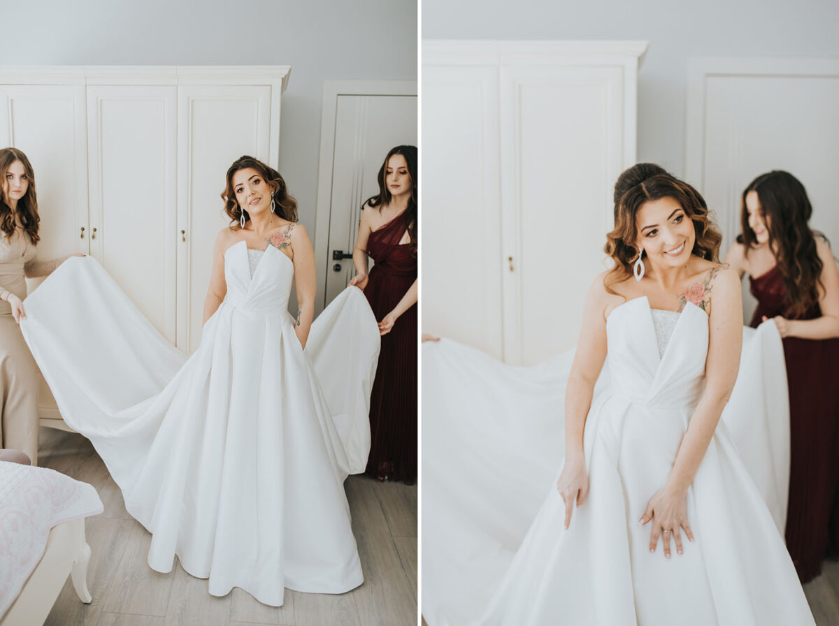 przygotowania Panny Młodej z psem, pies na ślubie, first look w ogrodzie