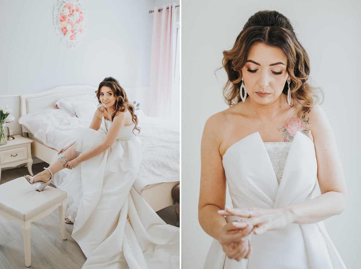 przygotowania Panny Młodej z psem, pies na ślubie, first look w ogrodzie