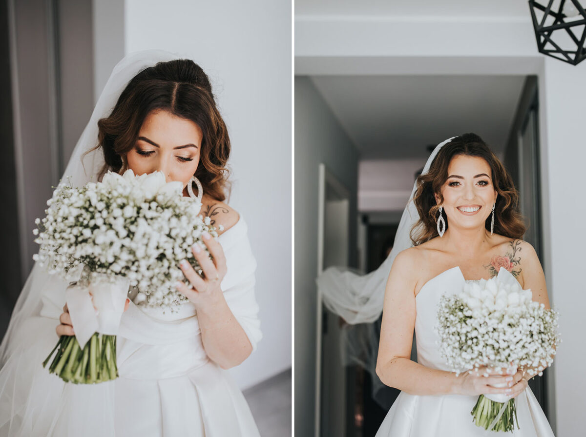 przygotowania Panny Młodej z psem, pies na ślubie, first look w ogrodzie